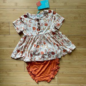 NWT Posh Peanut Alphabet Medley Short-Sleeve Ruffled Peplum Bummie Set - 2T